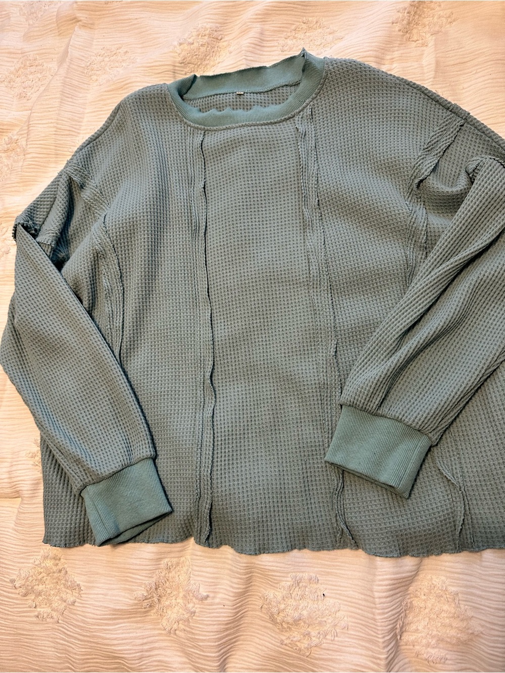 Women’s  Lightweight Waffle Knit Long-Sleeve Sweater - light teal